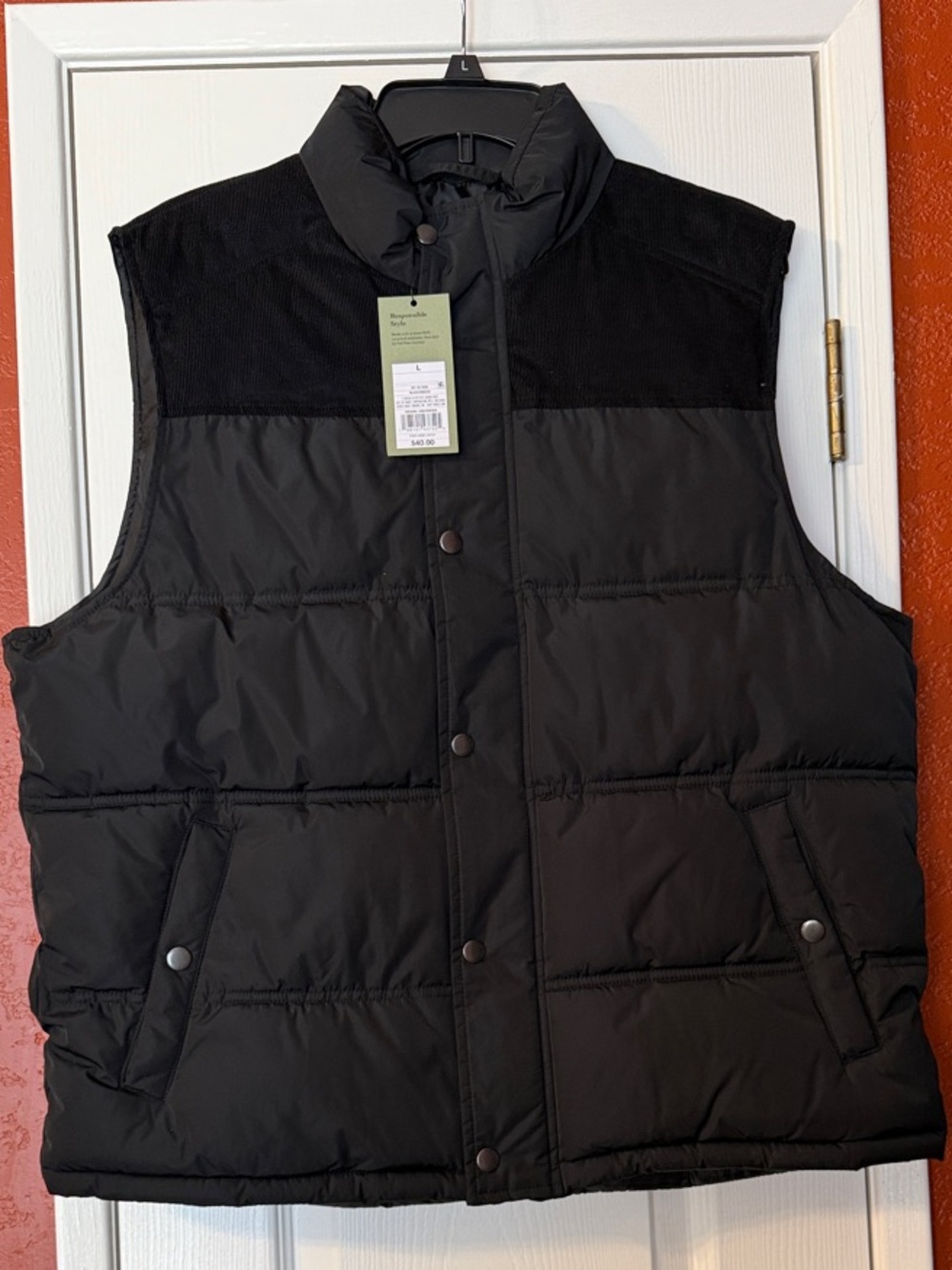 NWT Goodfellow & Co Men's Black Quilted Puffer Vest - size Large